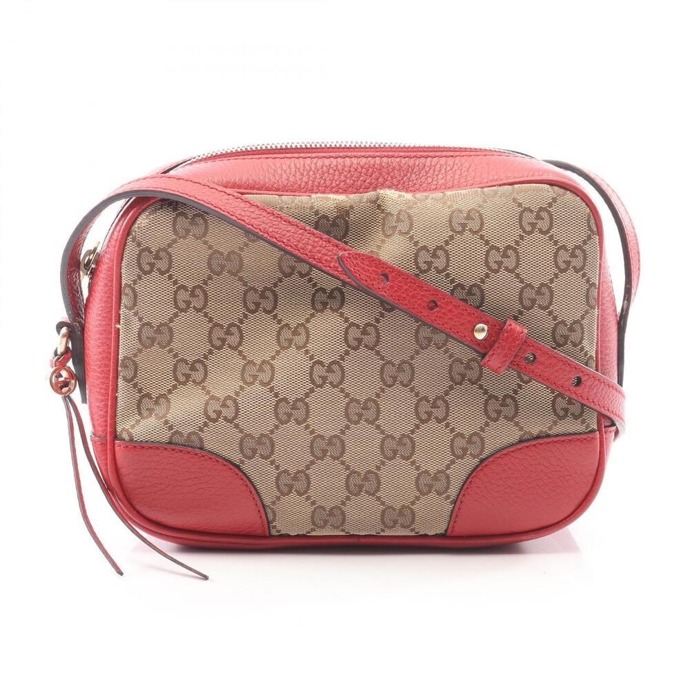 Gucci Bree GG Canvas Leather Shoulder Bag Beige Red